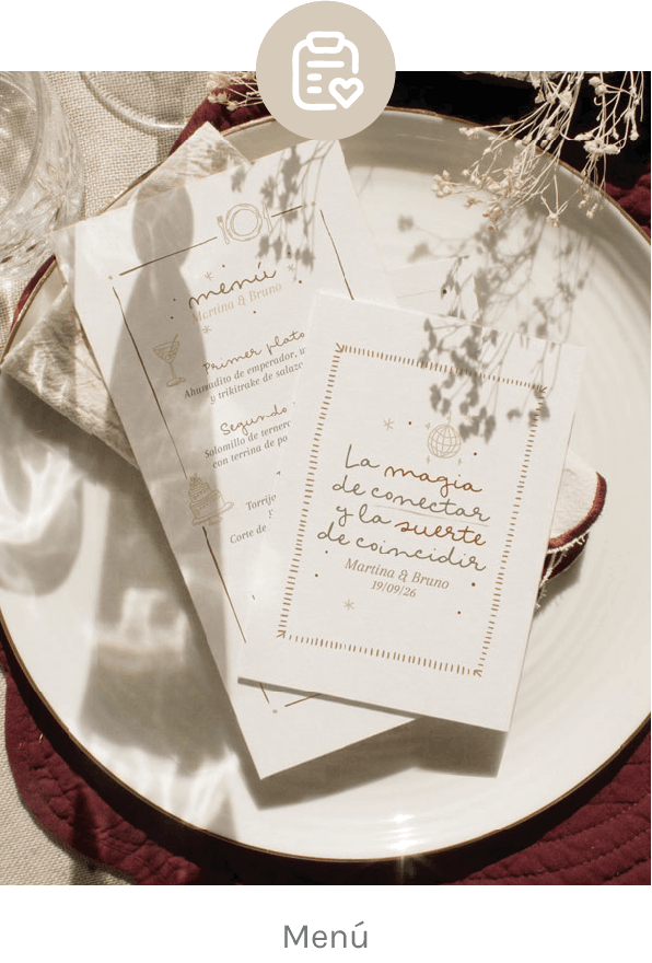Men&uacute;s de boda y postales con frase de la colecci&oacute;n Journey